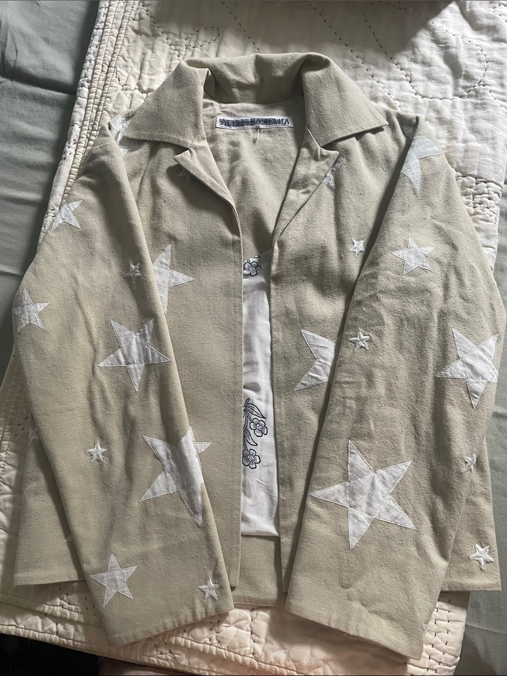 Alix Of Bohemia Beige Linen Star Embroidered Jacket
